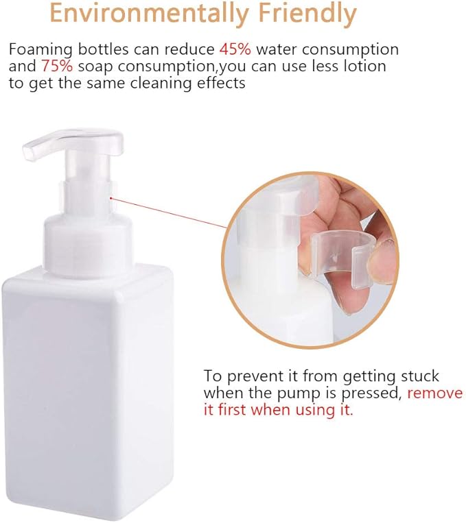 UUJOLY Foaming Soap Dispenser, 450ml (15oz) Refillable Pump Bottle Plastic for Liquid Soap, Shampoo, Body Wash (2 Pcs) (White)