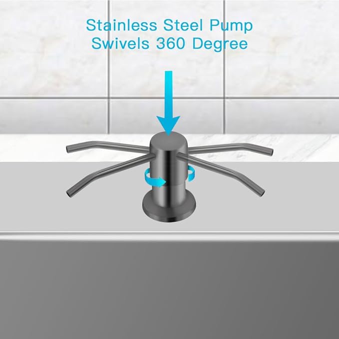 Dish Soap Dispenser for Kitchen Sink, Countertop Sink Soap Dispenser Water Pump with 47” No-Spill Extension Tube Kit Design for Kitchen Bathroom, No More Refills （Gray）