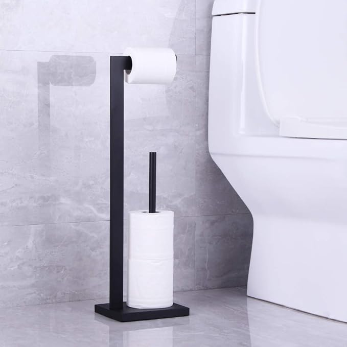 kimzcn Matte Black Toilet Paper Holder Stand Toilet Paper Roll Holder with Shelf Reserve Free Standing Portable Tissue Storage Organization