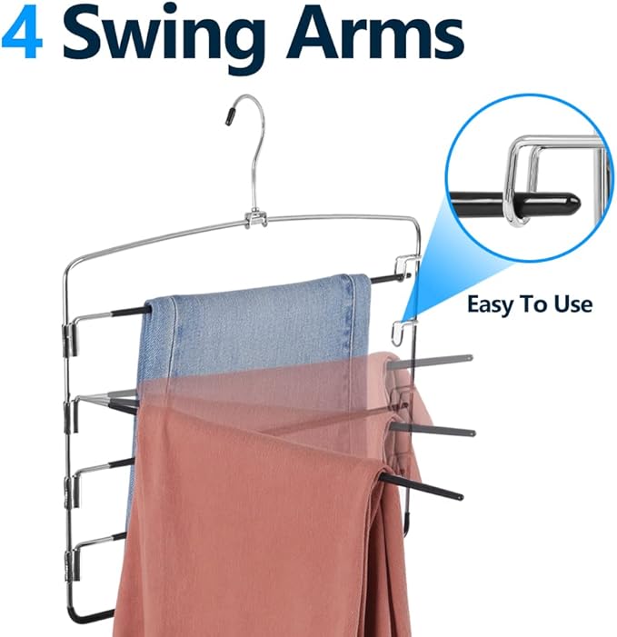 Pants Hangers 2 Pieces,5 Tier Closet Organizers and Storage Clothes,Hangers Space Saving with Swing Arm,Multiple Metal Hanger Clothes Organization for Pants Trousers Jeans Leggings Slacks