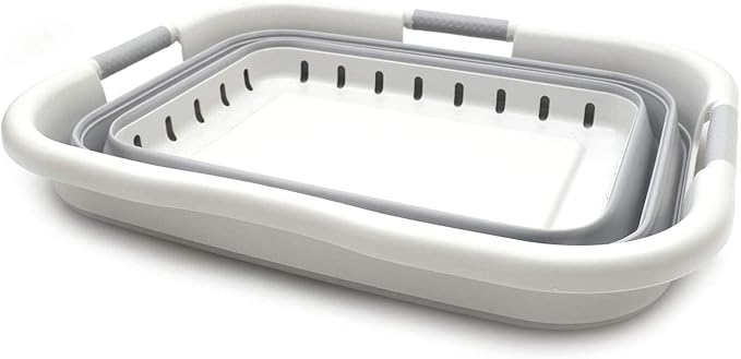 SAMMART 41L (10.8 gallon) Collapsible Plastic Laundry Basket - Foldable Pop Up Storage Container/Organizer - Portable Washing Tub - Space Saving Hamper/Basket (3 handled rectangular, Grey/Grey)