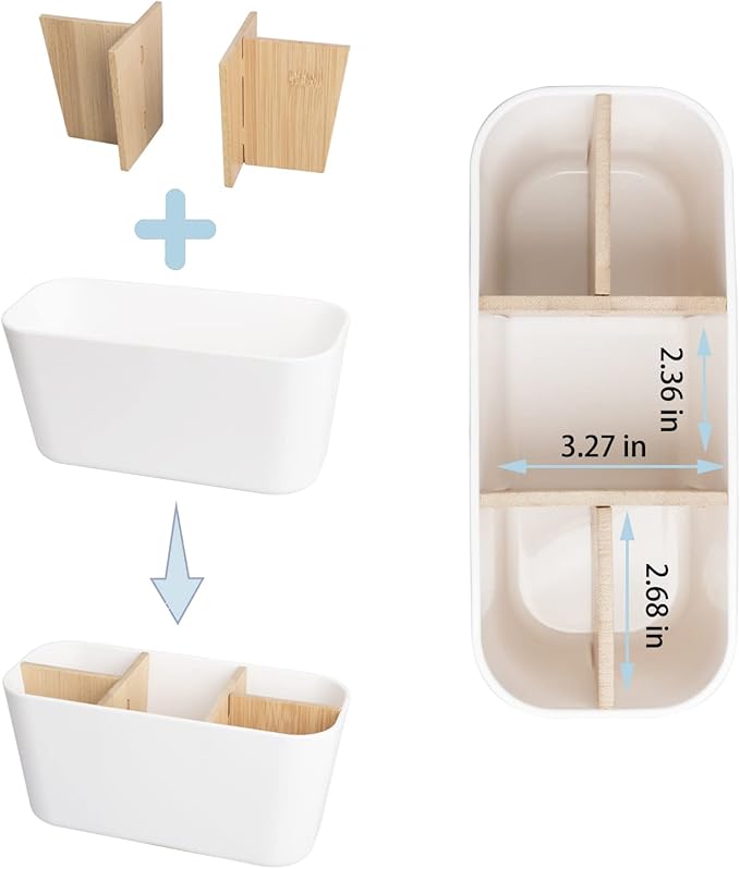 Toothbrush Holders for Bathrooms, Bamboo Tooth Brush Holder with 5 Slots Bathroom Vanity Organizer Countertop for Electric Toothbrushes, Toothpaste, Razors - White