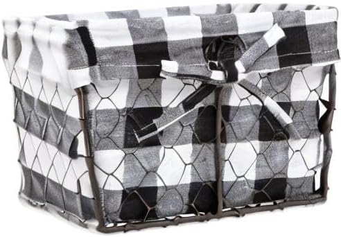 DII Farmhouse Chicken Wire Storage Baskets with Liner, Small, Vintage Black & White Check, 9x7x6", 3 Piece