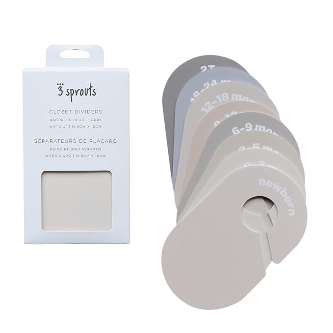 3 Sprouts Baby Closet Dividers Set of 8 - Baby Clothes Organizer Toddler Hanger, Double-Sided Size Labels - Nursery Organization for Baby Clothing Newborn Infant to 2T Boy & Girl - Gray & Beige