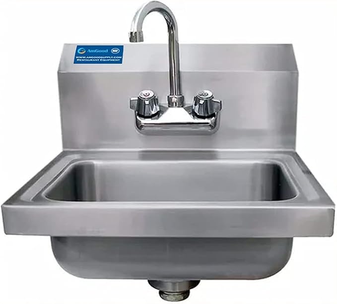 Commercial Hand Wash Sink – 15" x 17" Wall Mounted Stainless Steel Basin with | NSF Certified