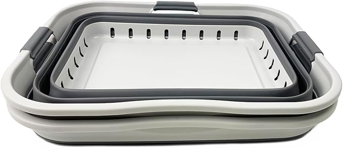 SAMMART 42L (11 Gallon) Set of 2 Collapsible Plastic Storage Basket - Foldable Pop Up Storage Container - Portable Laundry Organizer - Space Saving Hamper (Grey/Steel Grey, 42L (Style B))