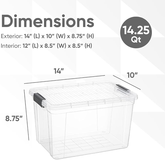 Superio Storage Bins with Lids- Clear Boxes for Organizing, Stackable Plastic Containers- BPA Free, Non-Toxic, Odor Free, Organizer for Home, Office, Dorm, 14.25 Qt, 3 Pack