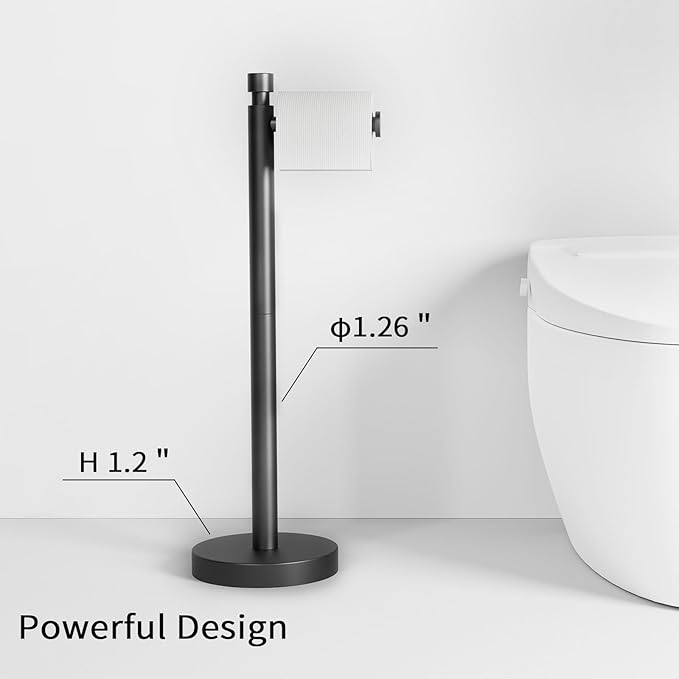 YUMORE Toilet Paper Holder Stand Freestanding, Weighted and Sturdy Matte Black Stainless Steel Design with Non-Slip Cap, Rustproof Tissue Roll Holder for Modern Bathroom, RV