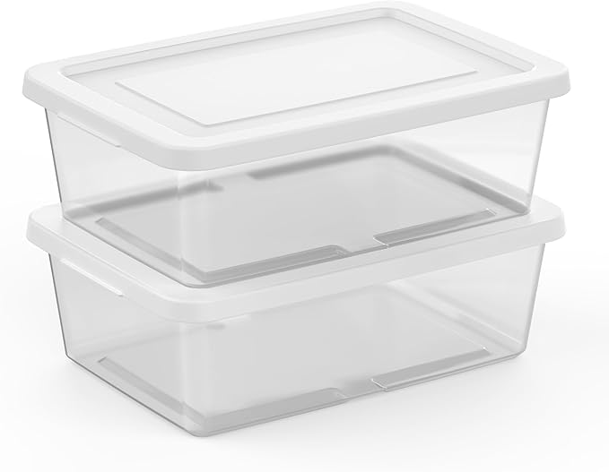 Sterilite 48 Pack Storage Box, 12 Quart Stackable Tote, Clear Plastic Container with Secure Snapping Lids for Home and Office Organization, White