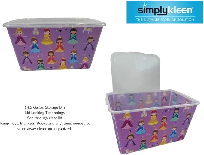 Storage Totes with Lids - Made in USA 14.5-Gallon (58-Quart) 4-Pack Storage Bins with Lids Plastic Storage Containers Large Storage Boxes for Organizer Princess/Clear Lid