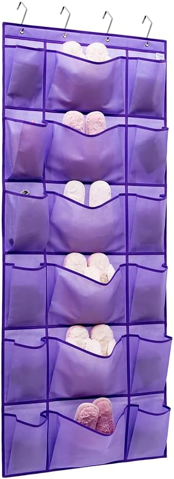 ANIZER Over The Door Hanging Shoe Rack Organizer with 6 Extra Large and 12 Large Fabric Pockets Shoe Holder for Home Storage (PURPLE)
