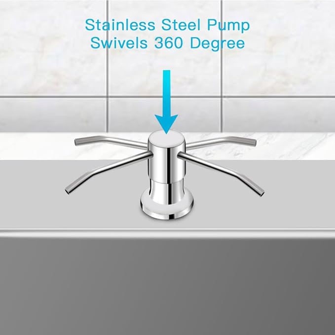 Dish Soap Dispenser for Kitchen Sink, Countertop Sink Soap Dispenser Water Pump with 47” No-Spill Extension Tube Kit Design for Kitchen Bathroom, No More Refills （Chrome）