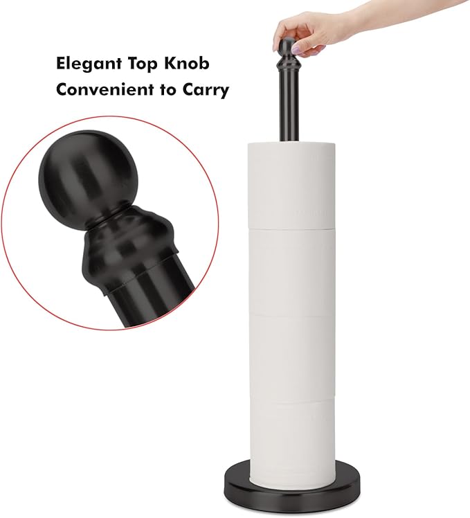Toilet Paper Holder Stand Holding Up to 5 Paper Rolls, Free-Standing Spare Rolls Storage Holder, Stainless Steel (Black)