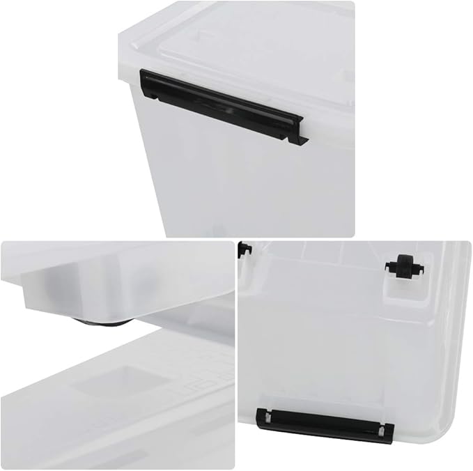 Callyne 30 L Clear Plastic Storage Box with Wheels, 4-Pack Clear Plastic Storage Latch Bin