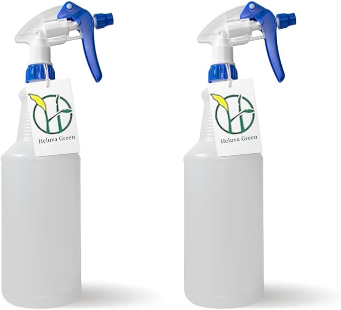 Heavy Duty 32oz Plastic Spray Bottles for Cleaning - Large Empty Industrial Bottles for Gardening Solutions, Vinegar, Chemicals, Professional Cleaners - Adjustable Sprayer Nozzle - Blue 2 Pack