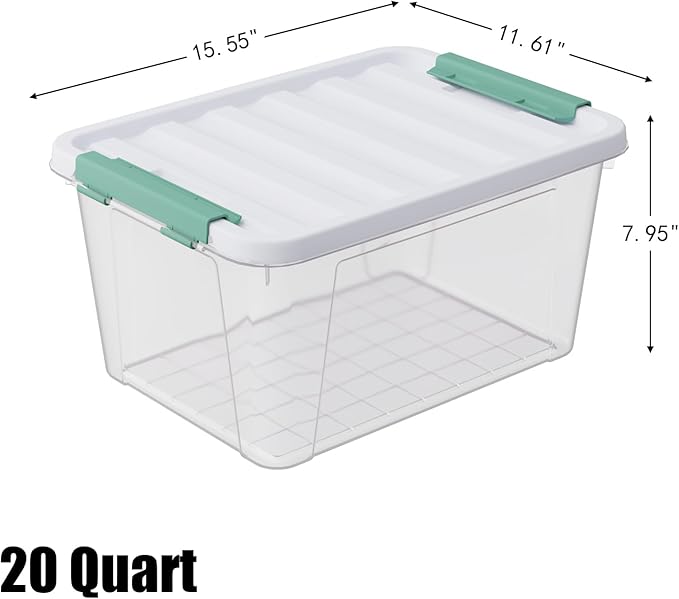 Haodehen 6-Pack 20 Quart Plastic Storage Latch Box with Lid, Clear Stackable Storage Container Bins