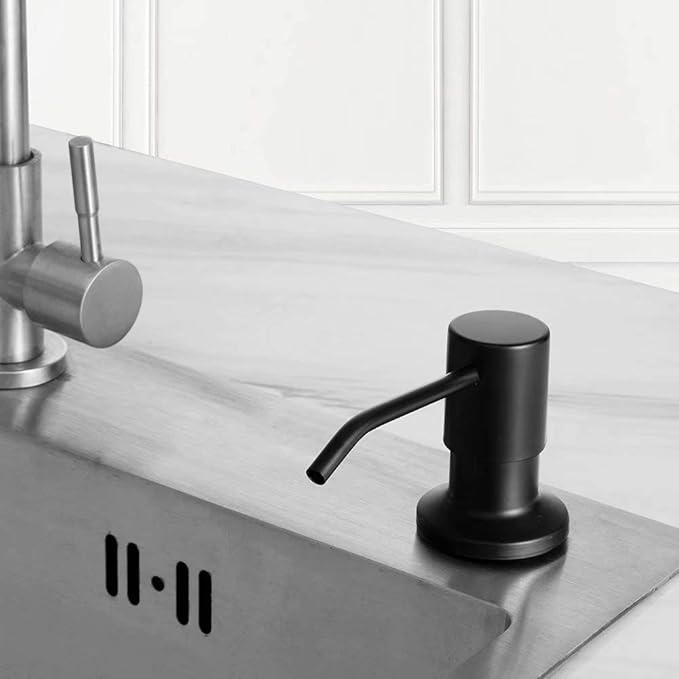 Soap Dispenser for Kitchen Sink, Built in Sink Soap Dispenser Lotion Dispenser with 17 Ounce Bottle, Stainless Steel Sink soap Dispenser, Black