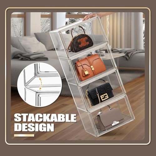 EDS FAM 10 Pack Clear Thicken Sturdy Shoe Storage Organizer with Magnetic Door Stackable Boxes for Closet Folding Space-Saving Shoe Rack for Sneaker Boot Plastic Cabinet