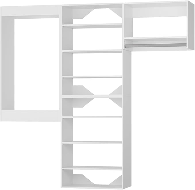 Modular Closet, 84" Wide Organizer with Towers and Hanging, Wood Tower Storage for Walk-in Closets, Wall-Mounted Wardrobe Organizer Kit, White