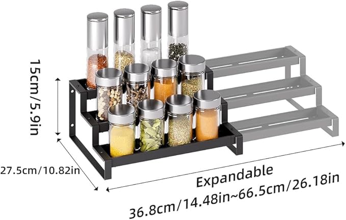 Expandable Kitchen Spice Rack, Three-tier Metal Spice Organizer, Suitable For Kitchen Countertops And Cabinet Wall-mounted Spice Storage Boxes.