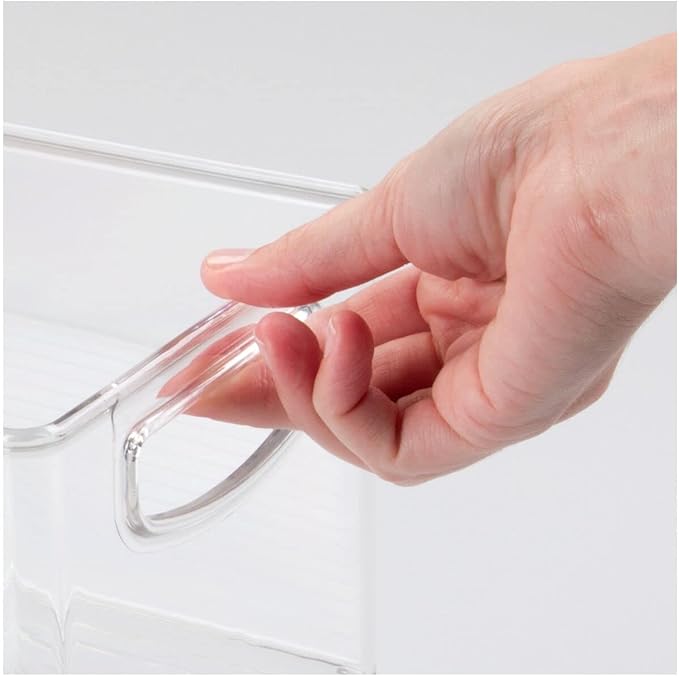 mDesign Plastic Stackable Kitchen Organizer - Storage Bin with Handles for Refrigerator, Freezer, Cabinet, and Pantry Shelves Organization - Food Container - Clear (Pack of 3)