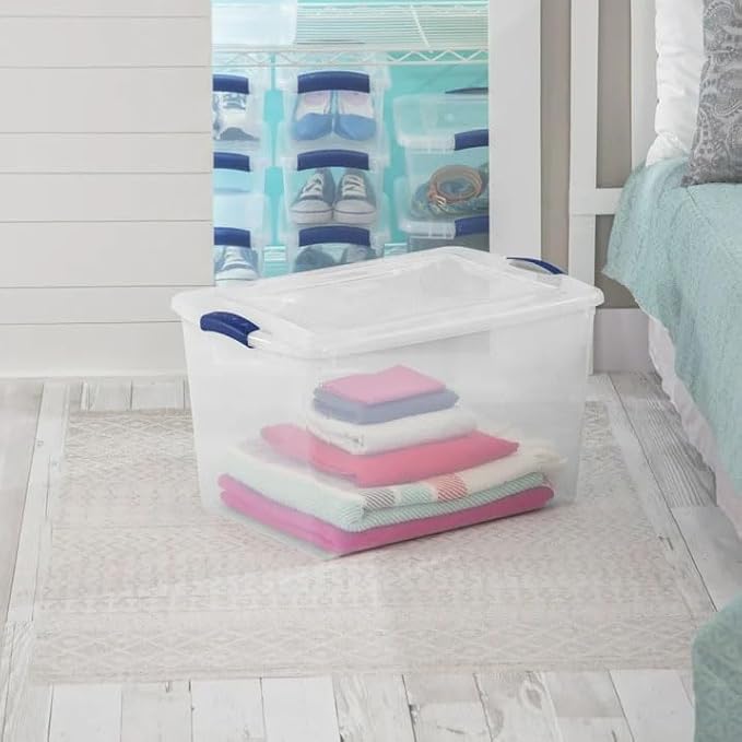 2-Pack Transparent Storage Box,66 Quart Capacity Storage Container with lock cover,Plastic,Stackable storage solution ideal for organizing items in households,Educational institutions,and warehouses.