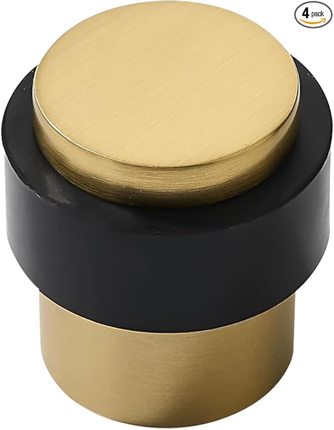 KHTUMEWARE 4 Pack 1-1/2 in Floor Door Stopper,Satin Brass Door Stop,Wall Protector Commercial Door Bumper Wedge Decorative Cylindrical Install Door stoppers on The Floor