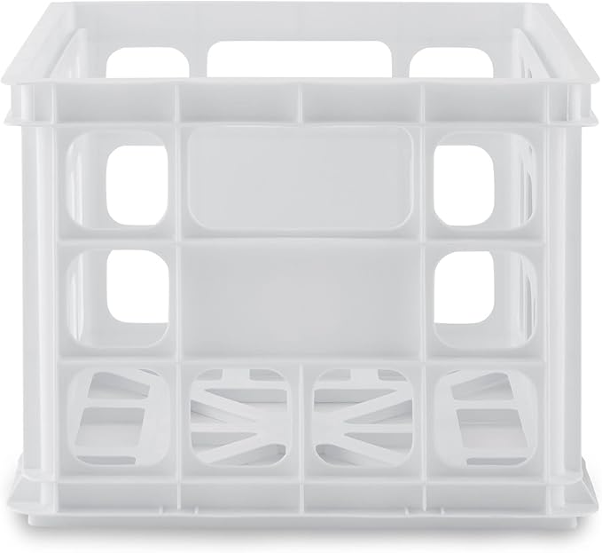 Sterilite Storage Crate, Stackable Plastic Bin Open Basket with Handles, Organize Home, Garage, Office, School, White, 1-Pack