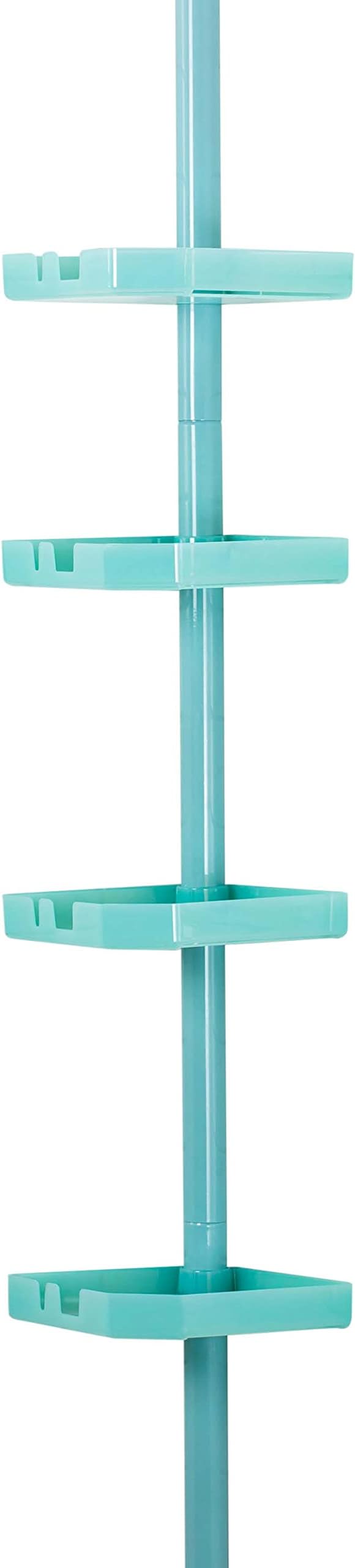 Bath Bliss 4 Tier Tensions Corner Shower Caddy | Shelves | Adjustable 48“-101” | Bathroom Organizer | Bathtub and Shower Stall | Holds Large Bottles | Soap | Shampoo | Washcloths | Seaglass