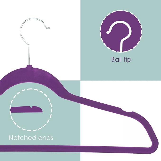 Sunbeam Slip-Proof Snag-Free Ultra Slim Velvet Hanger with Rotating Steel Hook (Pack of 10) (PURPLE)