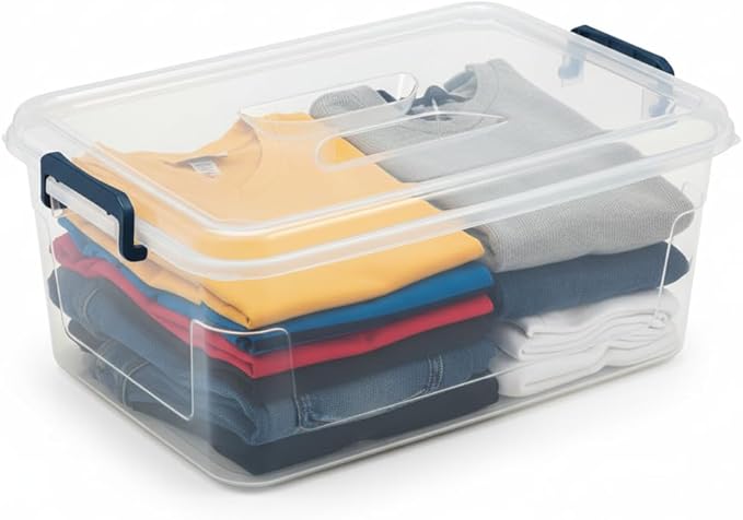Tribello Clear Storage Bins with Lids, 6-Pack Stackable Plastic Storage Containers for Home Organization – Totes for Closet and Underbed Storage, 16 Quarts