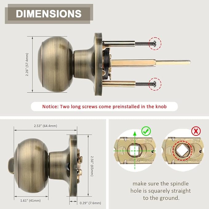 Probrico Antique Brass Door Knobs, Bedroom Door Locks, Privacy Door Knobs with Lock, 20 Pack