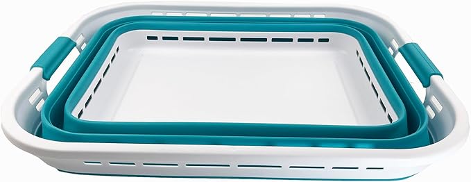 SAMMART 42L (11 Gallons) Collapsible Plastic Laundry Basket - Foldable Pop Up Storage Container/Organizer - Portable Washing Tub - Space Saving Hamper/Basket (White/Ceramic Blue)