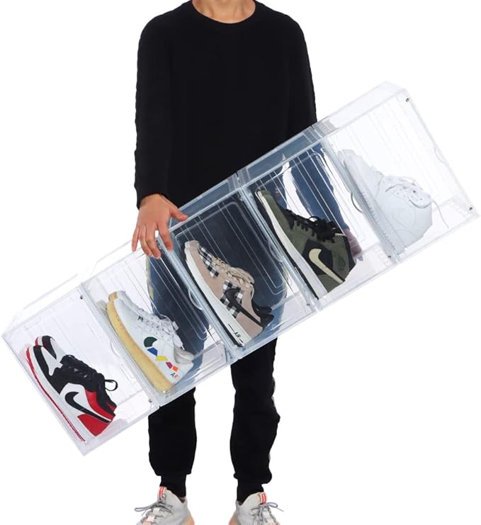 8 PACK XL Shoe Storage Box,Drop Side Sneaker Display Case,Shoe Boxes Clear Plastic Stackable 13.4”x 10.6”x 8.3” Fit up to US 13 (Clear 8Pack)