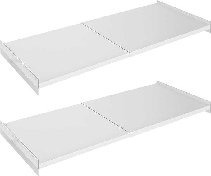 SANNO Closet Shelf Organizer and Storage, Adjustable 17-31" Tension Shelf with Heavy-Duty Adhesive - DIY Expandable Shelf Dividers for Cabinet, Pantry, Wardrobe, Kitchen, 2 Pack