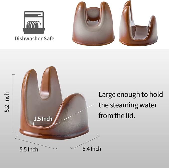 Nihow Pot Lid Holder: Stable Ceramic Pan Lid Holder for Kitchen Counter Decor/Counter top/Stove Top- Heat Resistant & Dishwasher Safe - Elegant Brown (1 PC)