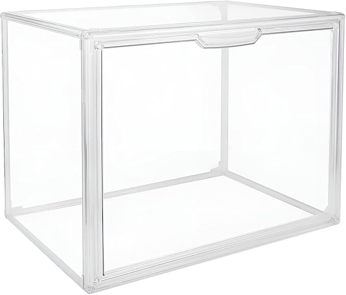 Clear Stackable Plastic Storage Bins with Magnetic Lid, Dustproof Book & Cosmetic Acrylic Display Cases, Large Figures Collectibles Showcase, Shoe Box, Protection Organizer (L, Count, 3)