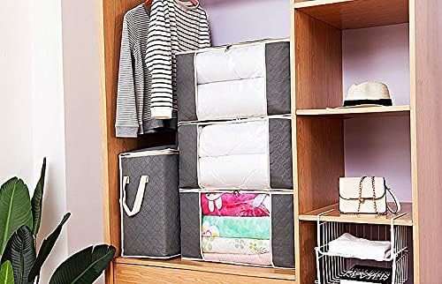 2 Pack Foldable Large Storage Bags 20 x 14 x 20 (L x W x H) inch for Comforter Quilt Blanket Clothes with Clear Window & Handles - Easy to Fit King Size Comforter Set - Closet Under Bed Organizer