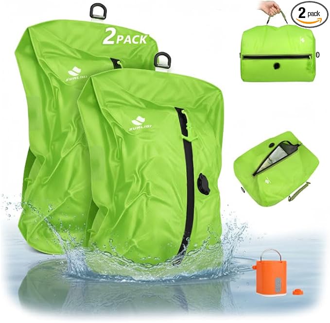 Zurligi Vacuum Compression Bags with Pump for Travel – IPX8 Waterproof Vacuum Packing Cubes, Reusable Carry-On Bags for Clothes, Suitcase & Backpack(2-Pack, Green)