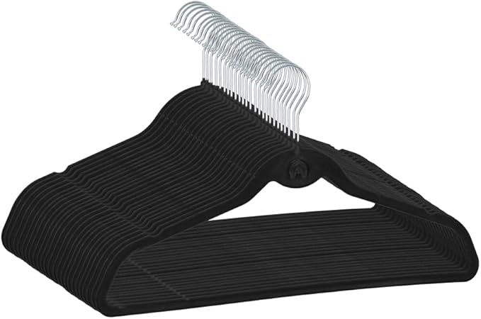 Heavy Duty Velvet Hangers with Cascade Hook, Durable, 360 Degree Rotatable Hook (50, Black)
