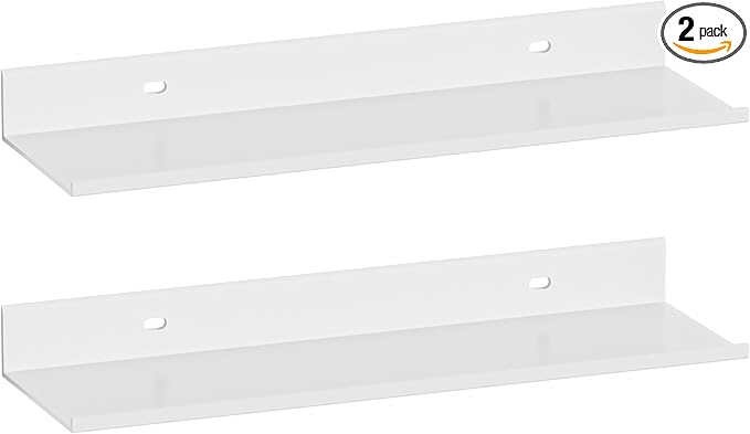 HNVNER Adhesive Shower Shelves for Wall 2 Pack, White Metal Shower Caddy 40cm, Waterproof Bathroom Floating Shelves, Bathroom Storage Wall Shelf Organization