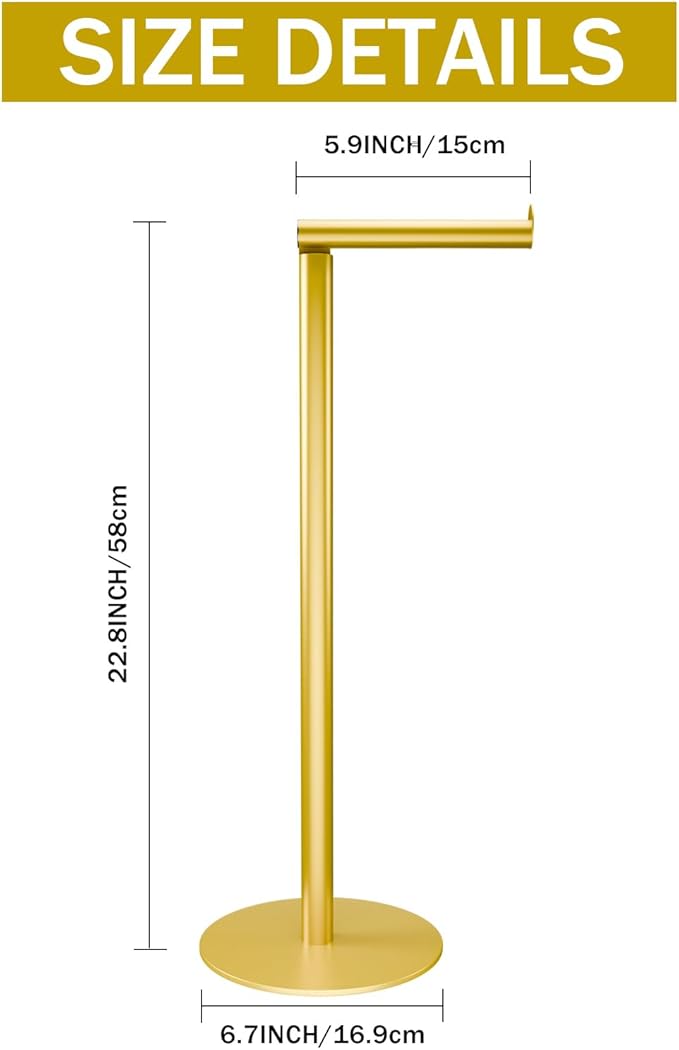 Gold Toilet Paper Holder Stand Free Standing，Holds 5 Rolls, Slim Toilet Paper Holder, Modern Floor tissuse Holder for Bathroom, RV,Kitchen, Floor TP Holder Stand