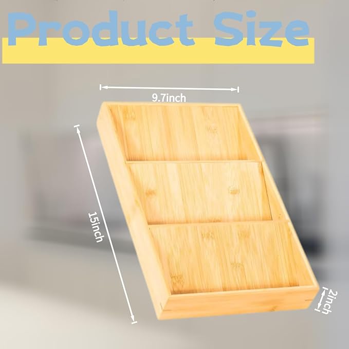 3-Tier Bamboo Spice Drawer Organizer Spice Rack Organizer for Kitchen – Natural Bamboo Countertop & Drawer Cabinet Storage Shelf Space Saving – Lightweight, Scratch-Resistant, Easy Assembly