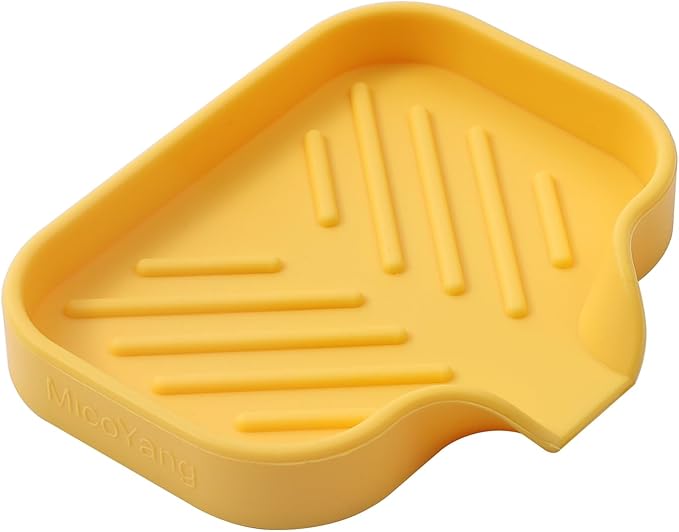 MicoYang Silicone Bathroom Soap Dishes with Drain Spout-Bathroom and Kitchen Sink Organizer,Sponge Holder,Dish Soap Tray,Perfect for Dispenser,Scrubber,Bottle,Cup on Sink or Counter-Yellow 4.9"×3.2"