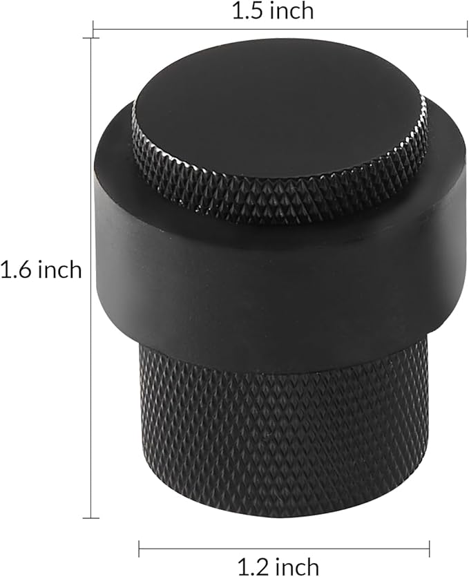 1-1/2 Inch Length 1-3/5 Height Cylindrical Floor Mount Door Stopper - Heavy Duty Holder, Brass Hardware, Quiet Doorstop to Protect and Keep Open, 2 Pack, Matt Black