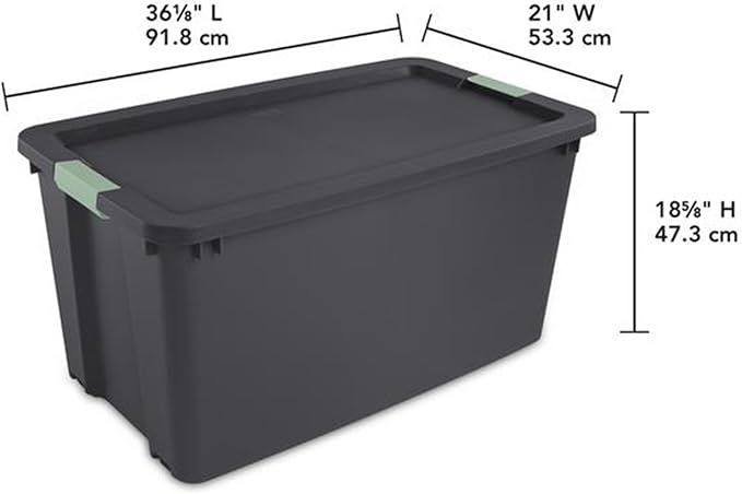 Sterilite 4 Pack 45 Gallon Wheeled Latch Tote, Stackable Plastic Storage Bin, Gray/Green