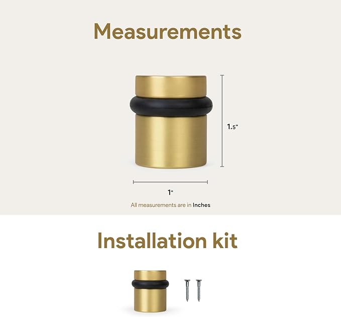 Mega Handles Floor Door Stopper, Quickly Installed Wall Protector, Wall Protectors from Door Knobs, Floor Door Stop with Mounting Hardware Included - Satin Brass - 1.5 Inch