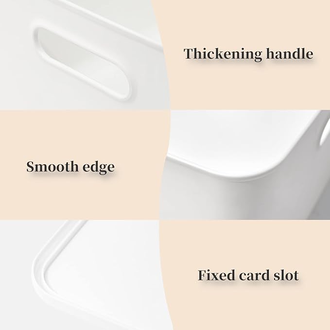 Plastic Storage Baskets Bins Boxes With Lids,Organizing Container White Storage Organizer Bins For Shelves Drawers Desktop Playroom Classroom Office,6-Pack(4M+2S)