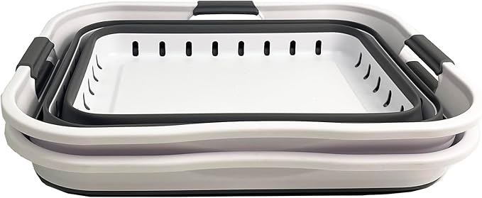 SAMMART 42L (11 gallons) Set of 2 Plastic Foldable Storage Basket/Container - Collapsible, Space Saving and Portable Laundry Hamper, Ideal for Home, Travel, Dorm, and Camping (2, White/Steel Grey)