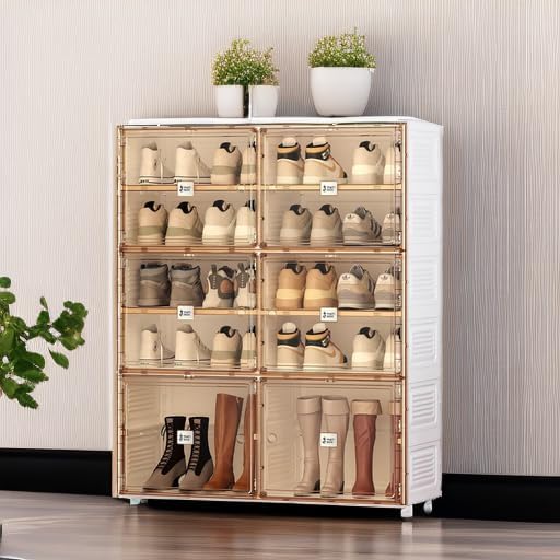 ANTBOX Portable Shoe Rack Organizer for Closet Entryway, Stackable Sneaker Storage Shoe Cabinet with Magnetic Clear Door, Large Plastic Storage containers Bins with Lids 5 Tiers 20 Pairs